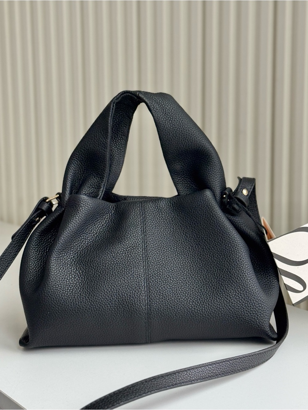 Polene Black Pebbled Leather Shoulder Bag